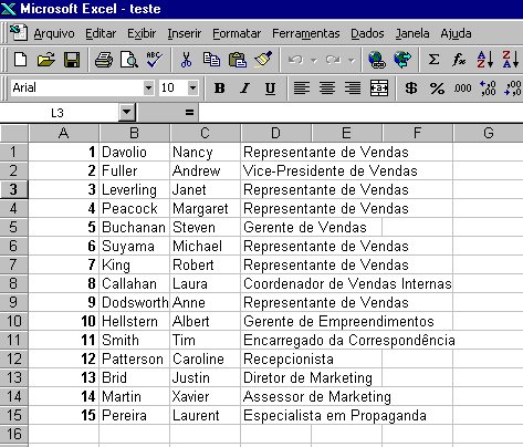 Planilha gerada no Excel com os dados do arquivo